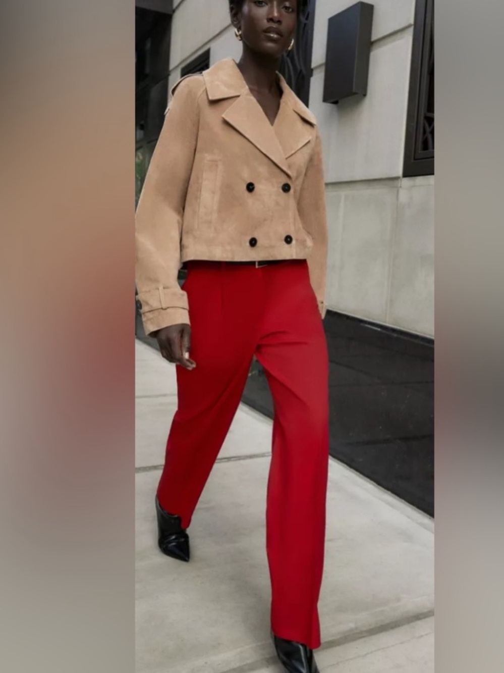 NWT Zara Woman STRAIGHT LEG BELTED PANTS Red Size M Medium